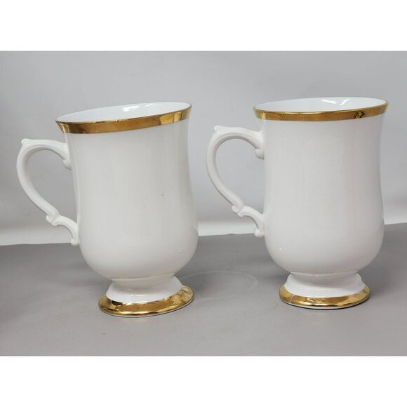 Set Of 4 Royal Victoria‎ Vintage White Fine ChiBone China Mugs Gold Trim Elegant - Picture 4 of 16